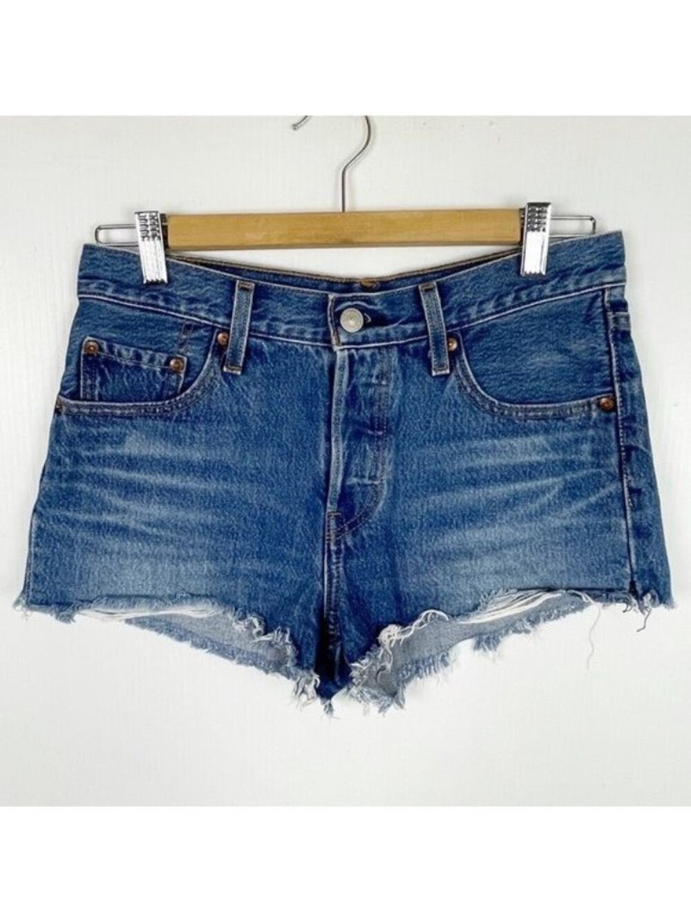 Levi's 501 premium High waisted Raw hem denim Shorts 100% cotton size 27